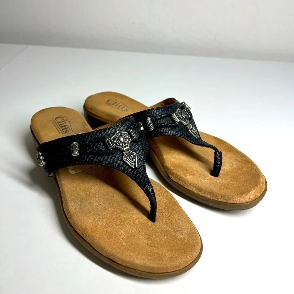 CLIFFS BY WHITE MOUNTAIN Women's Bailee Sandals Black Silver Size 10M
